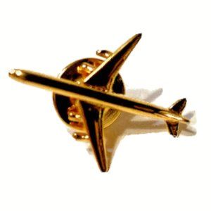 Johnson's Marked Jet Airplane Plane Lapel Pin Tie Tack Aviation Theme Gold Tone